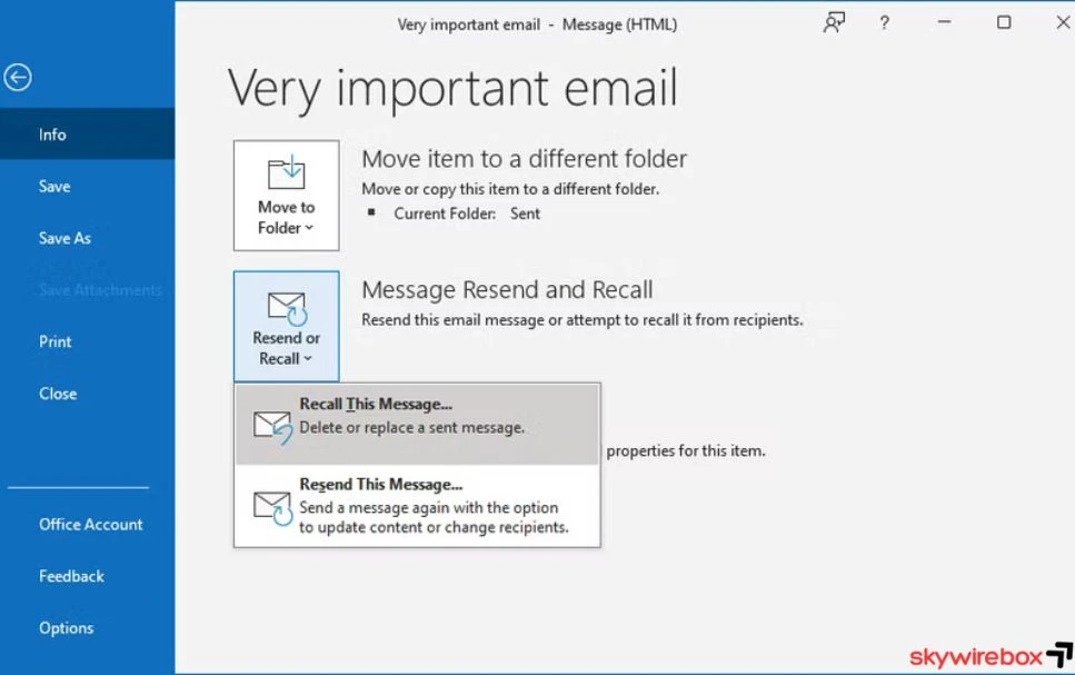 How to recall an email in Outlook
